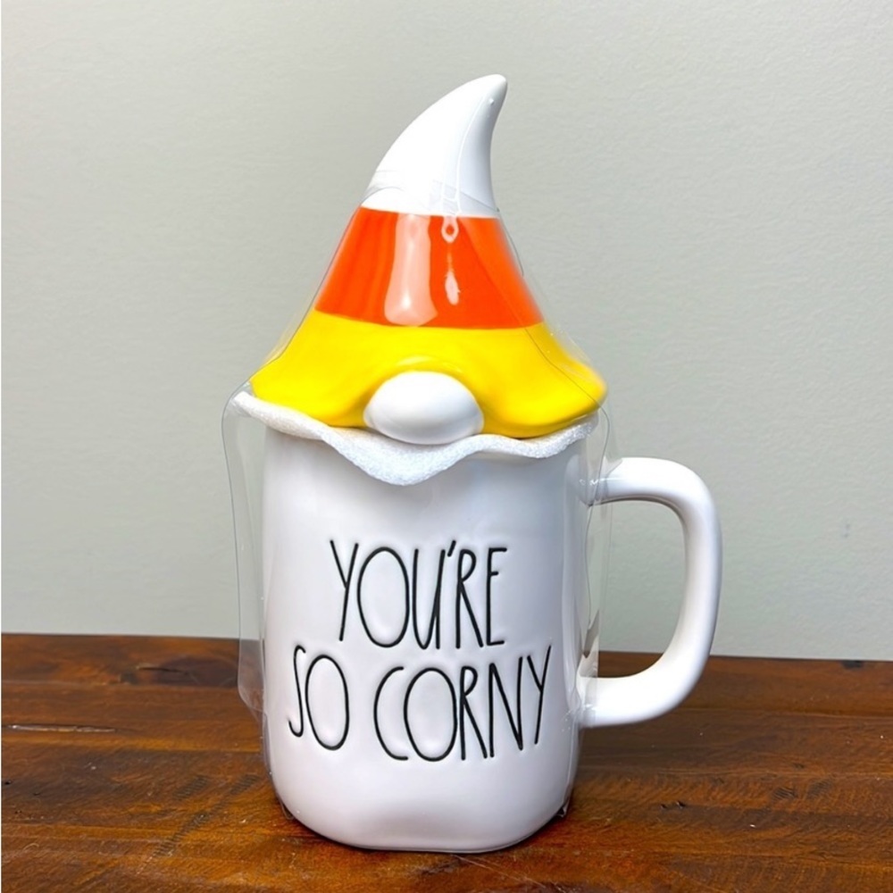 NIB Rae Dunn mug featuring "You're So Corny" Candy Corn Gnome Topper